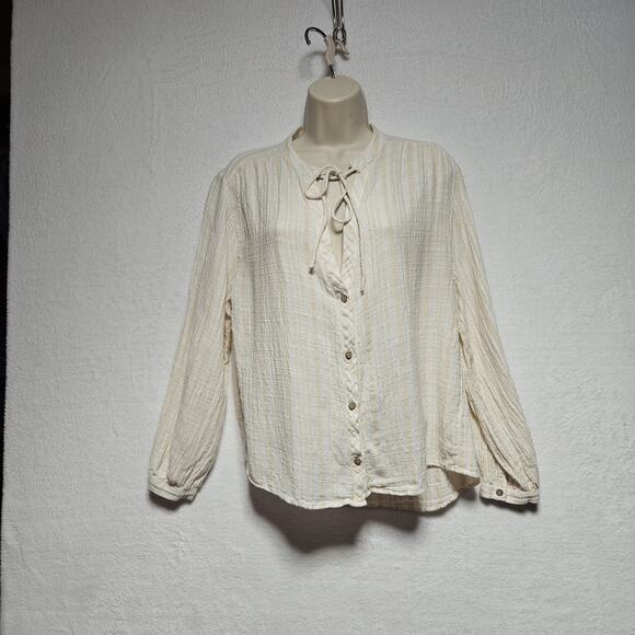 Zara Women's SZ M cream Tan Stripe‎ Beachy Top Linen Preppy Coastal - Picture 3 of 9